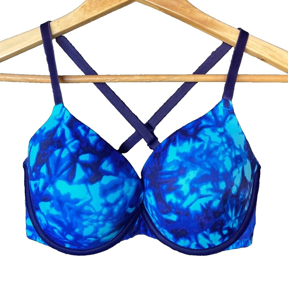 Victoria Secret PINK Wear Everywhere Push Up Bra 32DD Cobalt Tie Dye Multiway